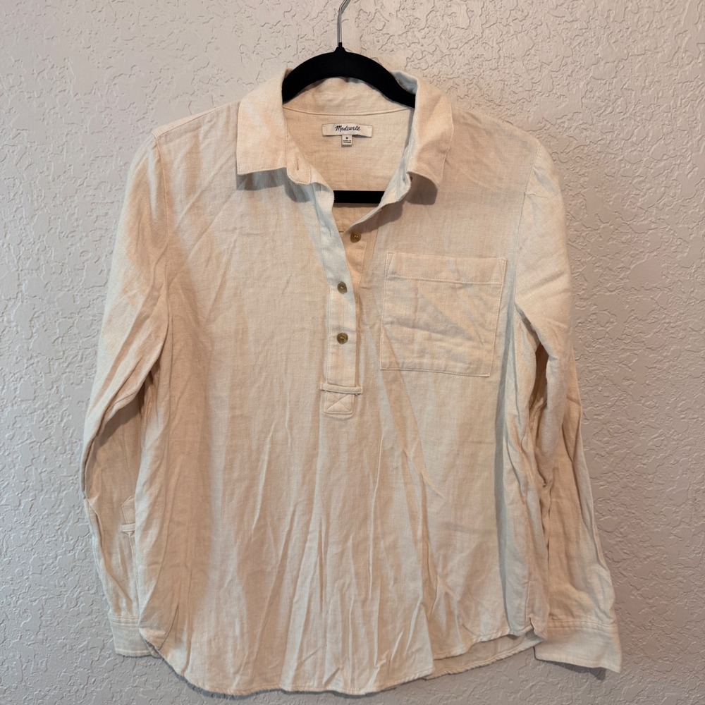 Madewell Cotton Popover Shirt Size M Cream Coastal Minimalist Neutral